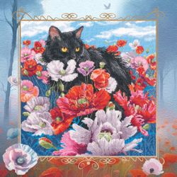 Broderikit Tavla Darling summer! - Katt och vallmo