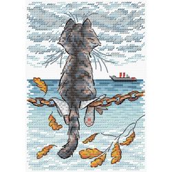 Broderikit Tavla Katt som tittar på havet