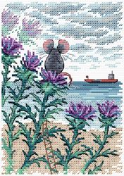 Broderikit Tavla A piece of the sea - Mus som tittar på havet