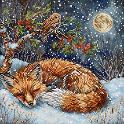 Broderikit Tavla Frosted Dreams - Räv som sover i snön