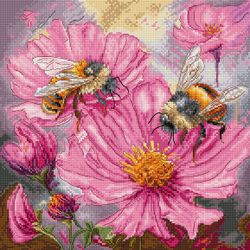 Broderikit Tavla Honey Blooms - Rosa blommor och bin