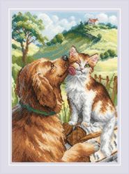 Broderikit Tavla Like Cat and Dog - Katt och hund