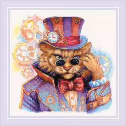 Broderikit Tavla Steampunk Cat - Cool katt i hatten