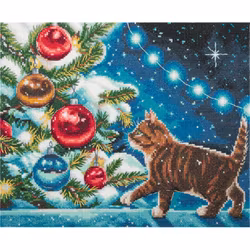 Broderikit Tavla Playful Kitten - Kattunge och Julgran