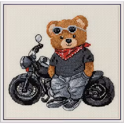 Broderikit Tavla Biker Bear - Bikerbjörn