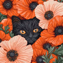 Broderikit Tavla Poppy Eyes - Katt i vallmo