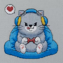 Broderikit Tavla Gamer Fluffy - En katt som älskar att spela datorspel