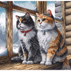 Broderikit Tavla Warmth of Home - Två katter