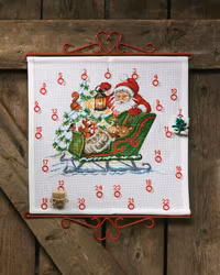 Broderikit Jul Kalender Djur i släde och Tomten