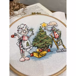 Broderikit Tavla Grandma and Christmas Tree - Mormor och julgran