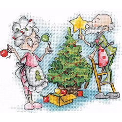 Broderikit Tavla Grandma and Christmas Tree - Mormor och julgran