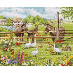 Broderikit Tavla Donkeys' Yard - Åsnornas gård