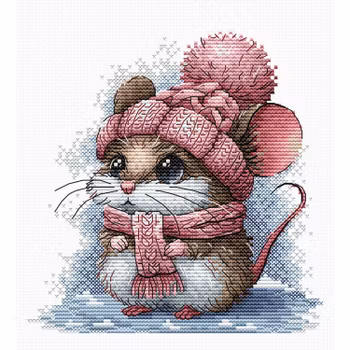 Broderikit Tavla Little Mouse with a Winter Hat - Liten mus med vintermössa