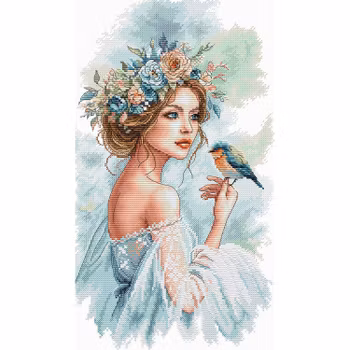 Broderikit Tavla The Lady of the Garden - Damen med en fågel