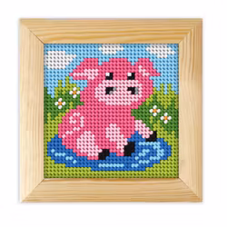 Broderikit för nybörjare Inkl Träram - En glad rosa gris