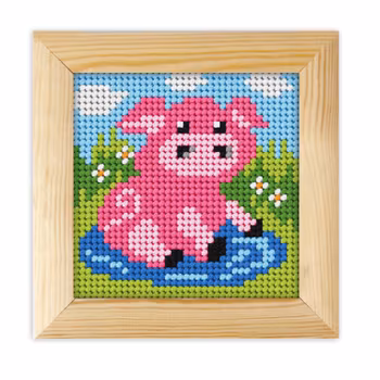 Broderikit för nybörjare Inkl Träram - En glad rosa gris