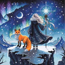 Broderikit Tavla Sorceress of the Auroras and her Fox - Aurora och hennes räv