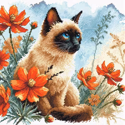 Broderikit Tavla Cat`s Garden - Katt bland blommor