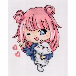 Broderikit Tavla Cutie - Söt flicka med katt