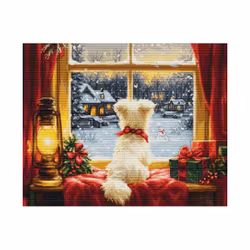 Broderikit Tavla Waiting For The Snowflakes - Väntar på snöflingorna