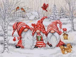 Broderikit Tavla Tre söta Tomtar