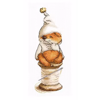 Broderikit Tavla Hasselmusen på trådrullen