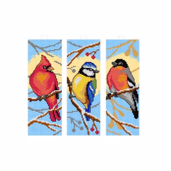 Broderikit Bokmärke Plastic canvas Tre fåglar