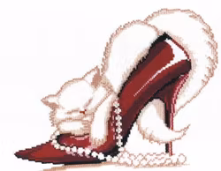 Broderikit tavla Red shoe - Röd sko och moderiktig katt