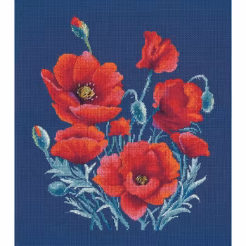 Broderikit Tavla Poppies on dark blue- Vallmo på mörkblått