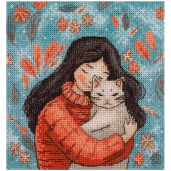 Broderikit Tavla Girl with a cat - Flicka med katt