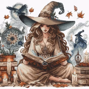 Broderikit Tavla The Witch's Autumn - Häxan med boken