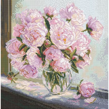 Broderikit Tavla Peonies on the windows - Pioner i fönstret