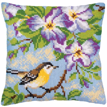 Broderikit Kudde Little titmouse on a branch - Blåmes på en kvist