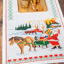 Broderikit Tomten med häst och släde - löpare