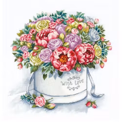 Broderikit Tavla Peonies in a hat box - Pioner