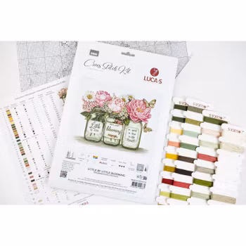 Broderikit Tavla Little by Little Blooming - Blommor i glasburkar