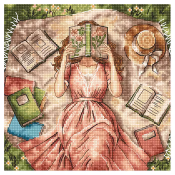 Broderikit Tavla Books, Flowers and Dreams - Böcker, blommor och drömmar