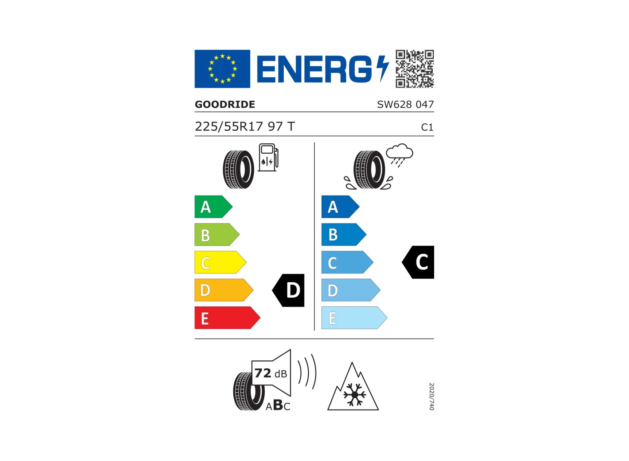 Energimärkning för Goodride SW628 225/55R17 97T 3PMSF