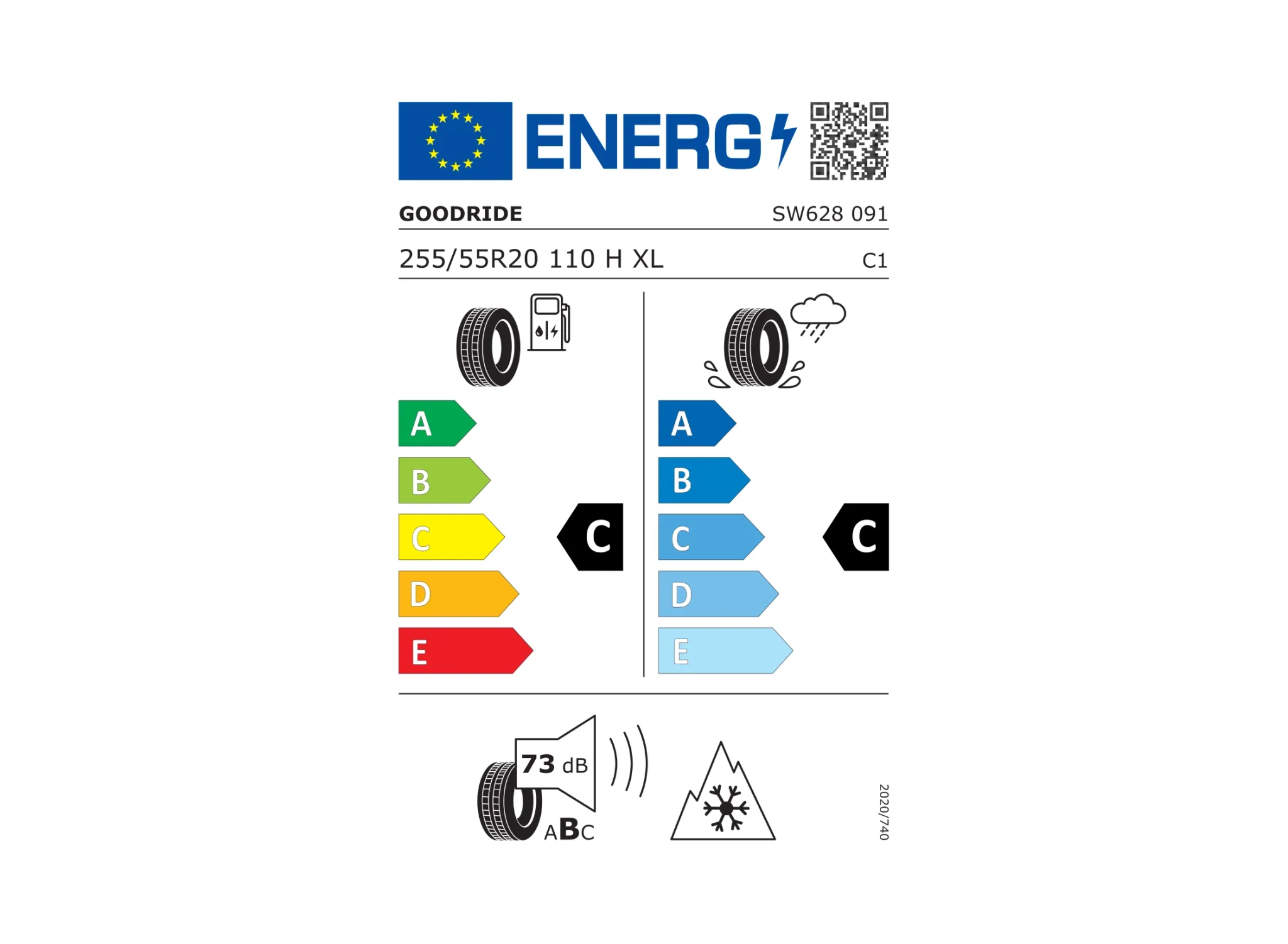 Energimärkning för Goodride SW628 255/55R20 110H XL 3PMSF