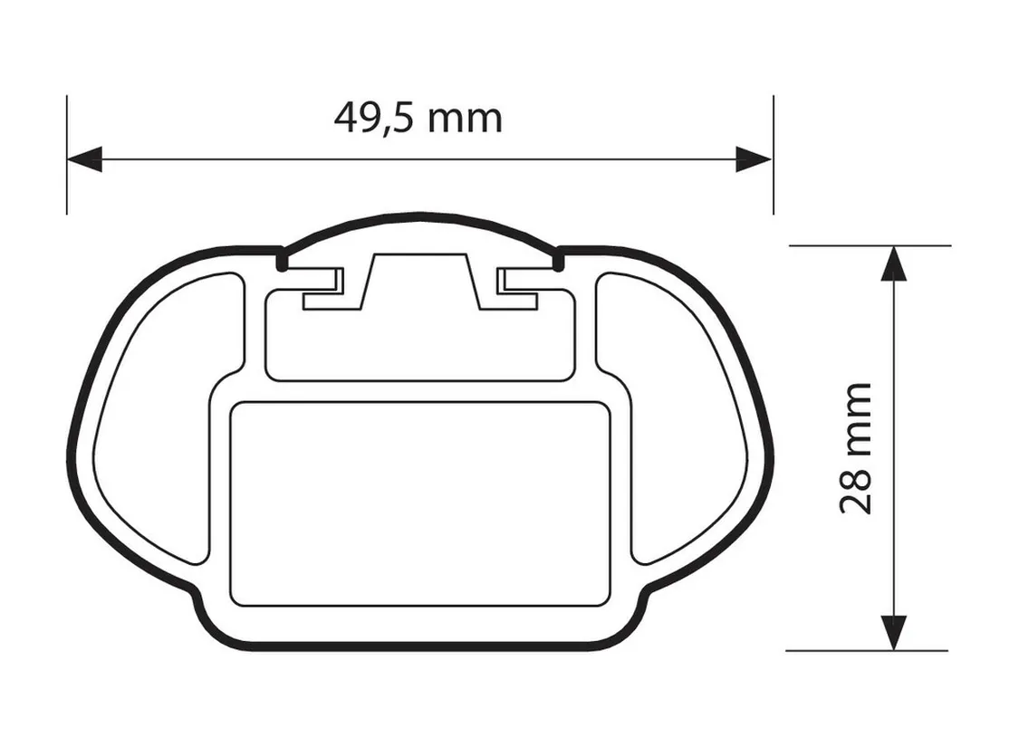 Alumia Rail – profilens tvärsnitt, 49,5 × 28 mm