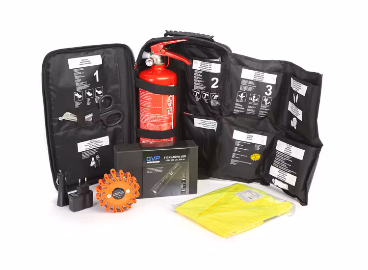 Första hjälpen väska med brandsläckare