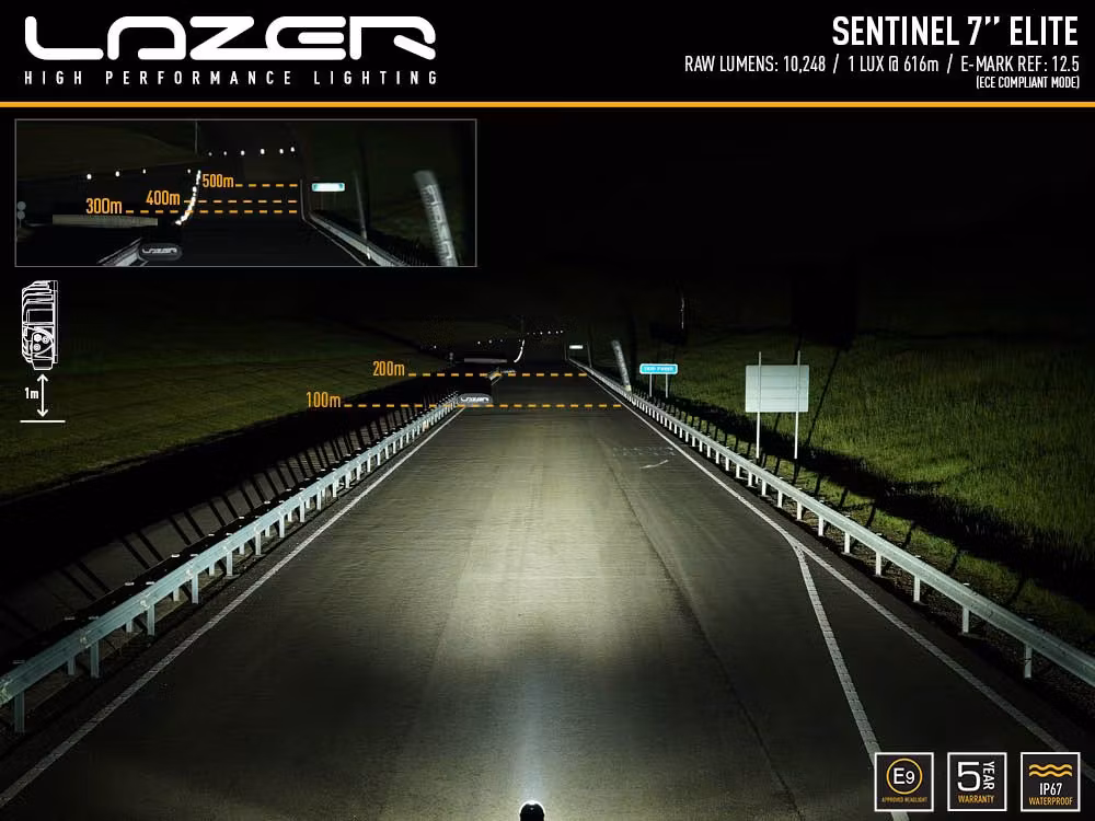 Lazer Sentinel Elite 7 tums LED extraljus med positionsljus