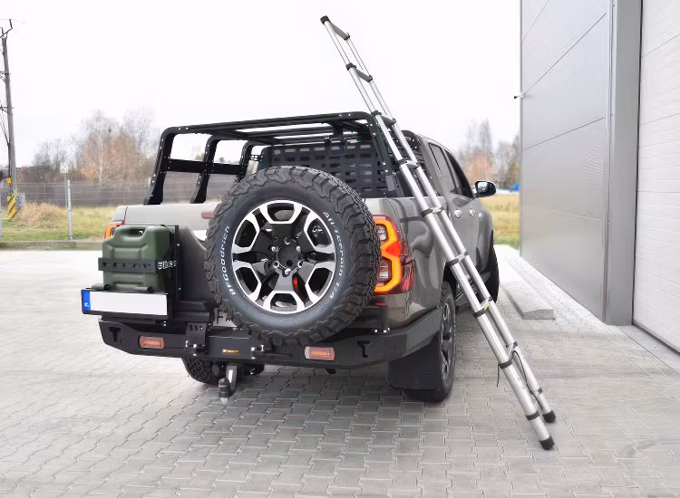 Steghållare + teleskopisk stege 2,6m till F4X4 Bed Rack Toyota Hilux Revo 2020+