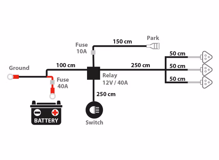 Extraljuskablage för 3st extraljus med DT-3 kontakt
