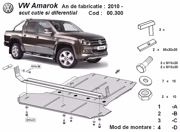 Underkörningsskydd växellåda / differential Volkswagen Amarok 2010-2022