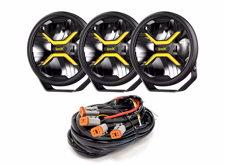 3-Pack BaseX Lights 9 tums LED-extraljus med kabelsats