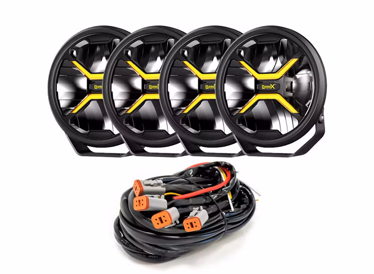 4-Pack BaseX Lights 9″ LED-extraljus med kabelsats