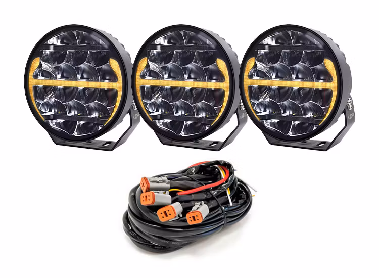 3-pack Predator 9 tums LED extraljus med kabelsats