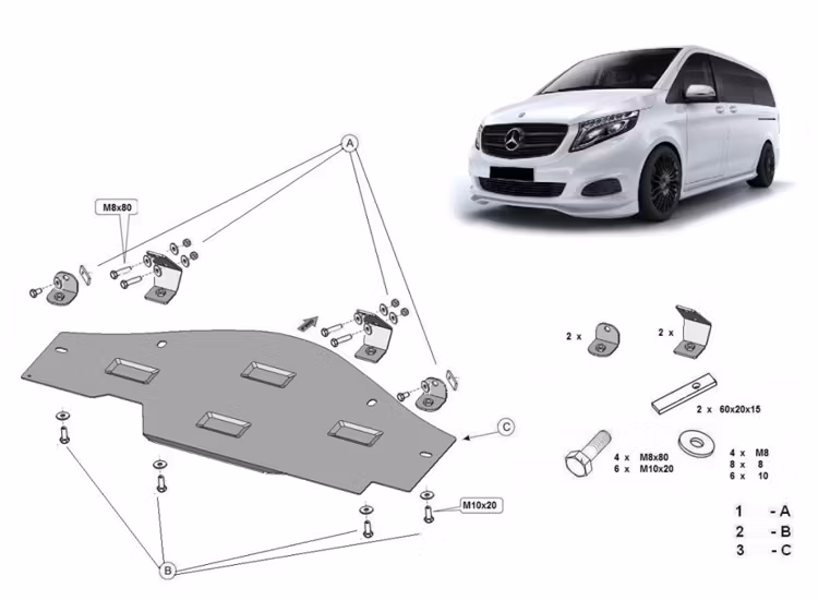 Underkörningsskydd Mercedes Vito / V-Klass 2014+