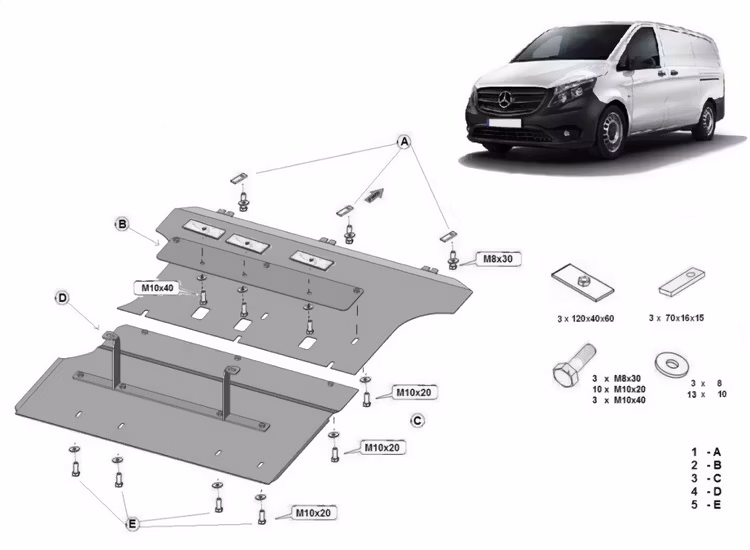 Underkörningsskydd Mercedes Vito / V-Klass 2014+